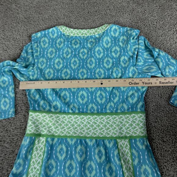J. McLaughlin Catalina Tunic Dress Womens M Blue Green Geometric Ikat 3/4 Sleeve - Picture 10 of 14